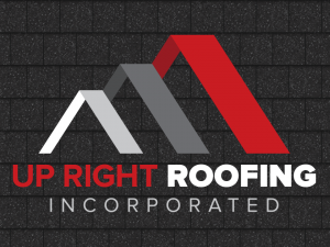 Image of Upright Roofing Inc. logo on black shingle background